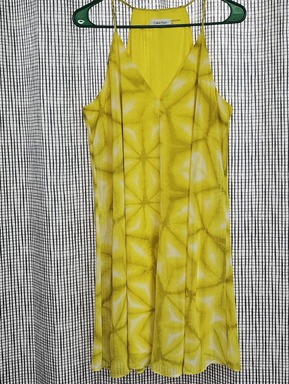 Calvin Klein Yellow Tie Dye Chiffon Trapeze Dress Size 12 NWT